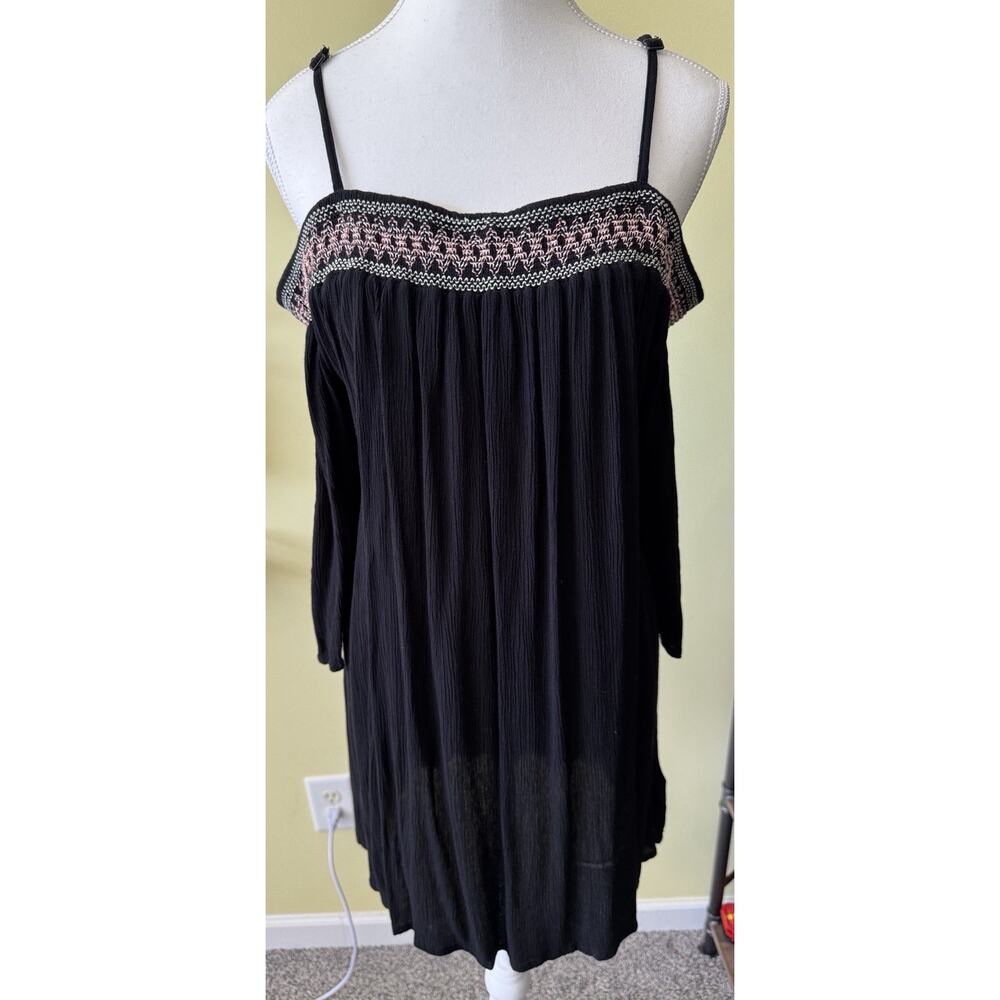 s.Oliver Black Off Shoulder Embroidered Boho Dress Sz 10 Peasant Smocked Festiva